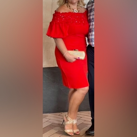 Hot Red Dress - worn once! 🔥 Still in excellent condition!! Classy!! XL 14/16 - Picture 4 of 13